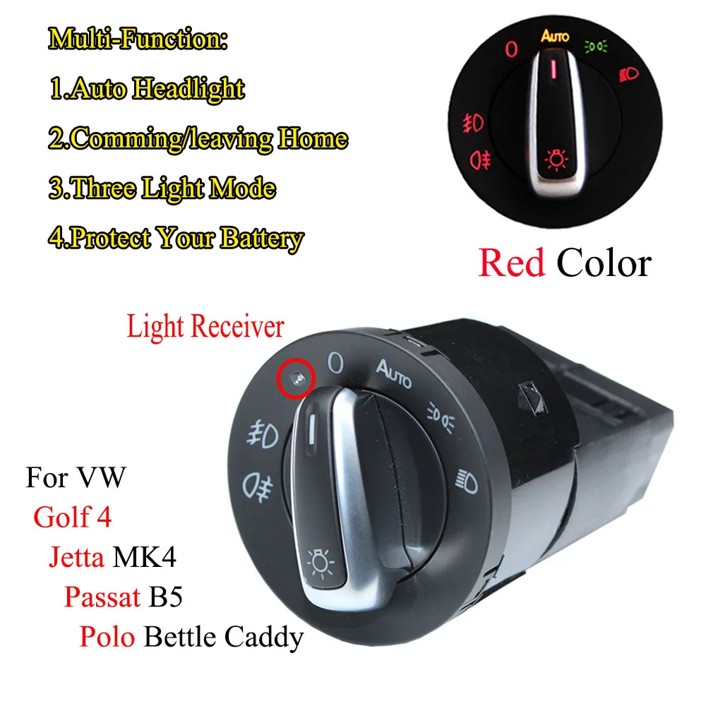 

Red Golf 4 AUTO Headlight Switch Light Sensor Module Upgrade Chrome For VW Golf 4 Jetta MK4 Passat B5 Polo Bettle Caddy