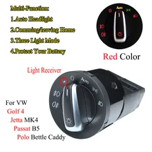 Red Golf 4 AUTO Headlight Switch Light Sensor Module Upgrade Chrome For VW Golf 4 Jetta MK4 Passat B5 Polo Bettle Caddy doxa chrome headlight switch auto sensor light for vw passat b5 new bora polo golf mk4 jetta 4 santana 5nd941431b 5nd 941 431 b