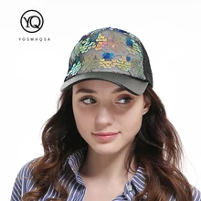 Модная женская летняя бейсболка с пайетками, черная бейсболка, Кепка в стиле хип-хоп, сетчатая Кепка, регулируемая, Прямая поставка WH108