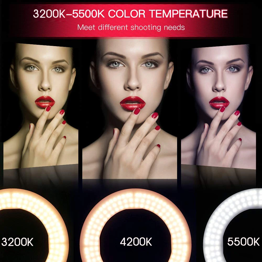  capsaver 14 inches LED Ring Light for Video Youtube Makeup Annular Lamp Bi-color 3200K-5500K CRI90  - 32948476980