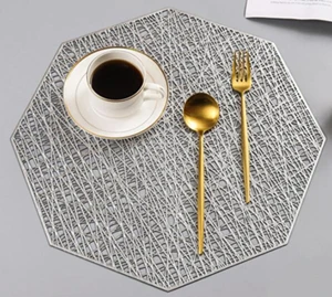Круглый коврик для столовых приборов, полый коврик из ПВХ, коврик для обеденного стола, кофейные подставки, 1 шт - Цвет: Octagon silver
