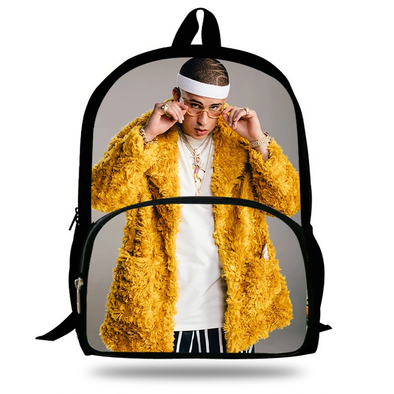 

New Designer Bad Bunny Maluma Ozuna POP Hip Hop Rapper Children School Bags Cool High Student Boys Laptop Backpack Kids Bookbag