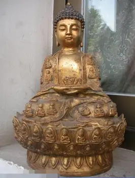 

Tibet Tibetan Buddhist Temple Bronze gild carved Sakyamuni Buddha statue