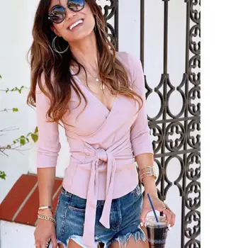 

Women Sexy Long Sleeve Knitted Loose Sweater Ladies Casual Autumn V-neck Solid Pullover Tops