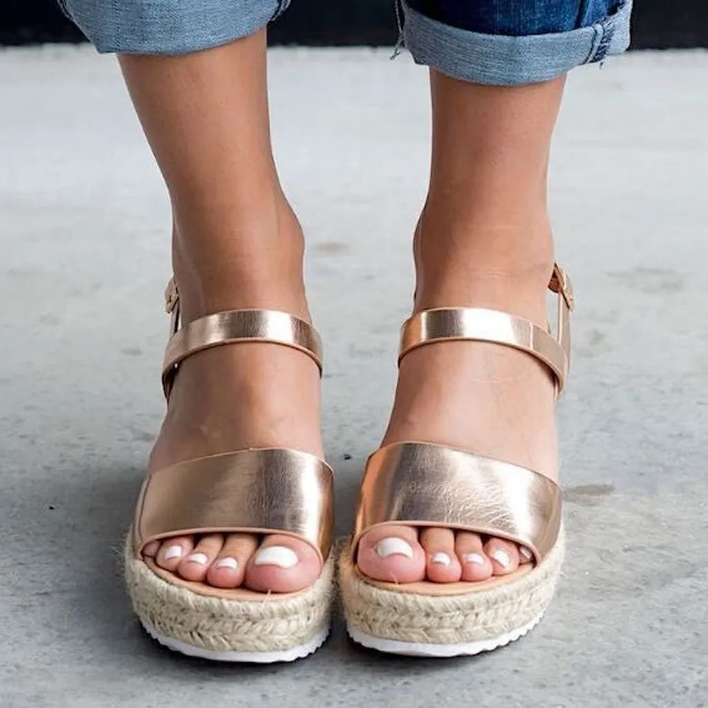 

Summer Platform Sandals 2019 Fashion Sandals Buckle Strap Wedges Retro Peep Toe Sandals Heel Shoes Gold Sliver Peep Toe Sandalia