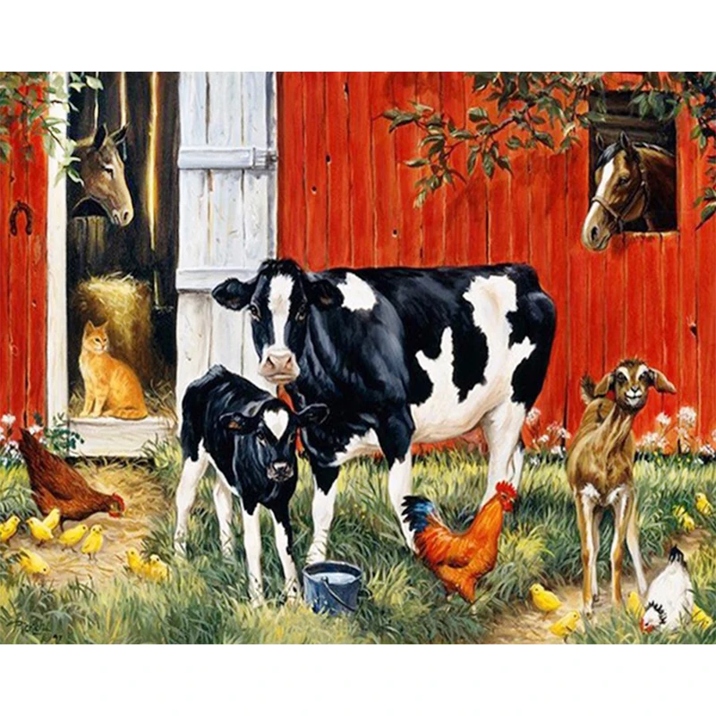 

Full 5d diy round diamond painting cross stitch 3d diamond embroidery kits mosaic pattern arts and crafts gift farm Cows gift