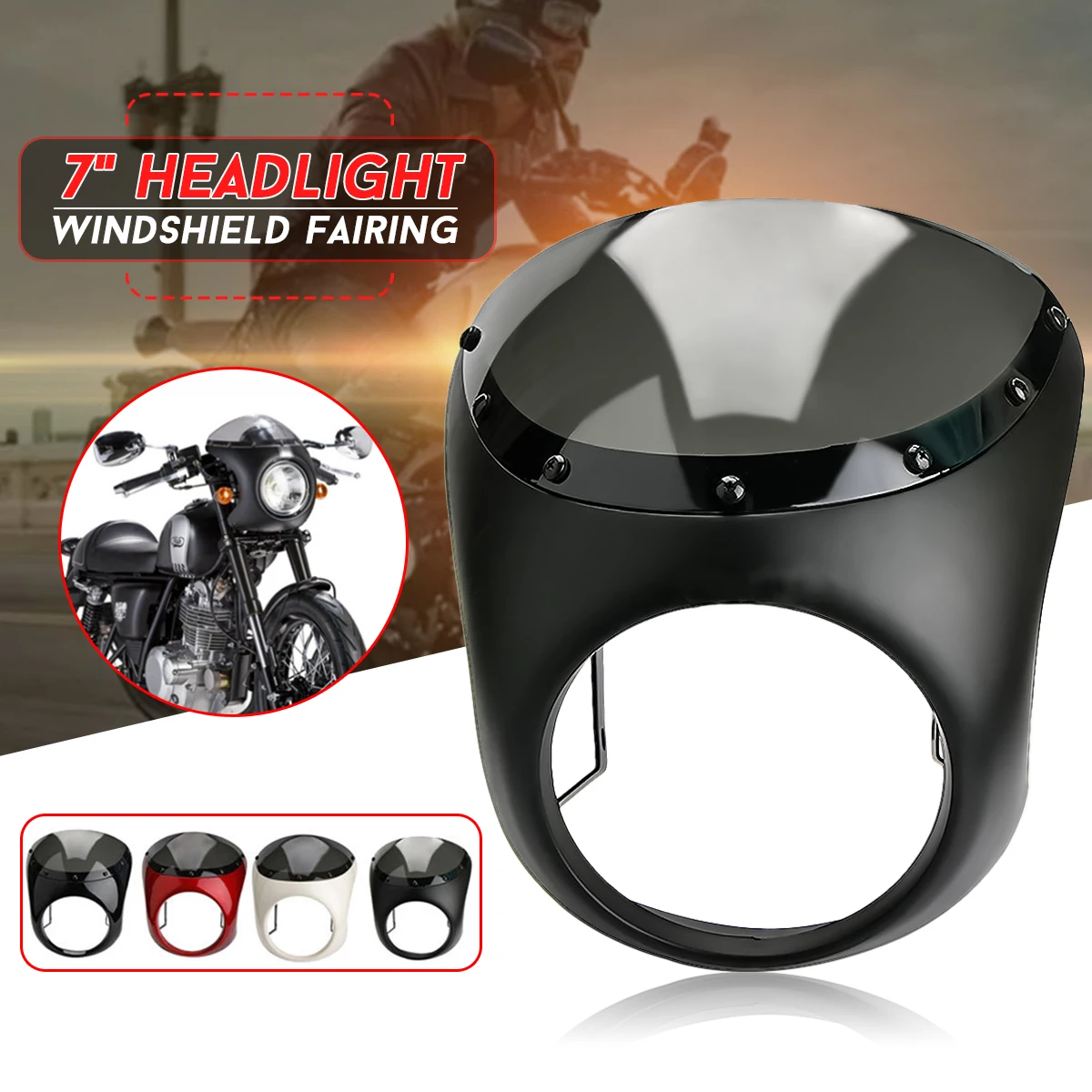 

7Inch Universal Motorcycle Headlight Fairing Windshield Retro Cafe Racer Handlebar Headlight Lamp Kit Fit For Harley