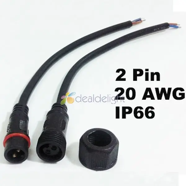 

10 set/lot 2 PIN IP66 Waterproof Male and Female connector Wire Cable 22AWG For Single Color LED Strip Free Shipping