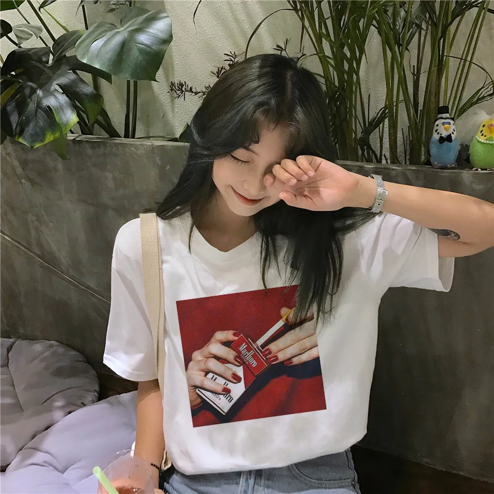 

Smoking Personality Print Harajuku Funny sexy Female Short Sleeve Summer T-Shirt New Hip-Hop O-neck T-Shirt tops tee Large Size