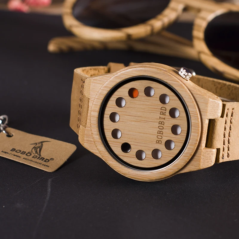 BOBO BIRD LA04 Bamboo Men Wristwatch Top Luxury Brand Fashion Watches with Leather Band for Men in Gift Box.