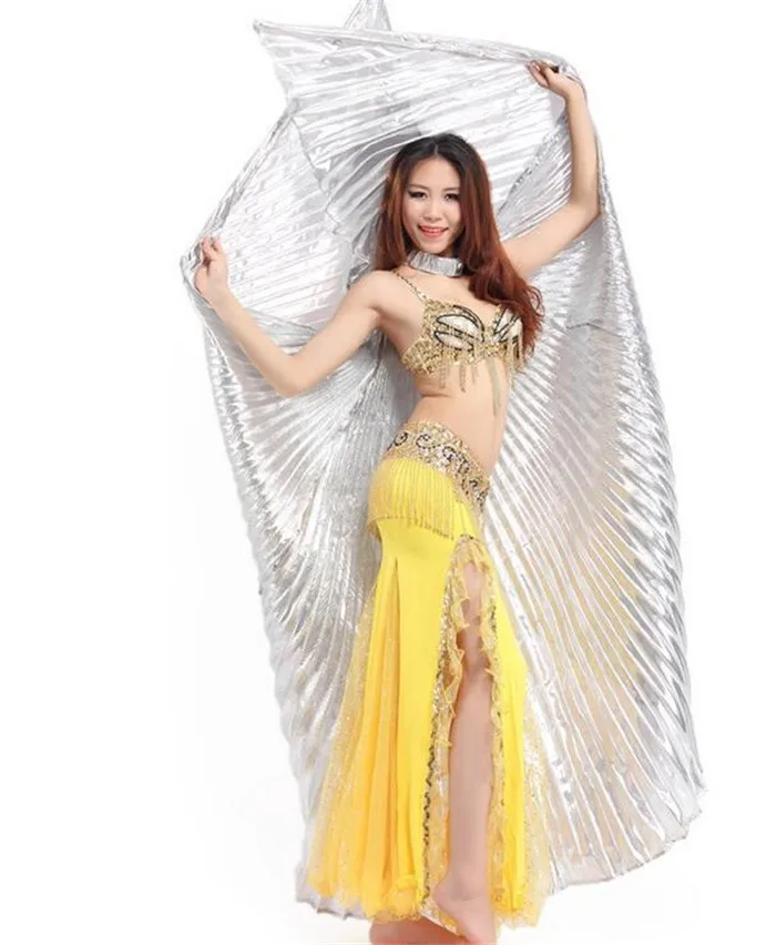 Супер большой размер Угол Крылья Египетский Танец живота Костюм Золотой Isis Крылья танцевальная одежда с Толстая ручка серебро белый