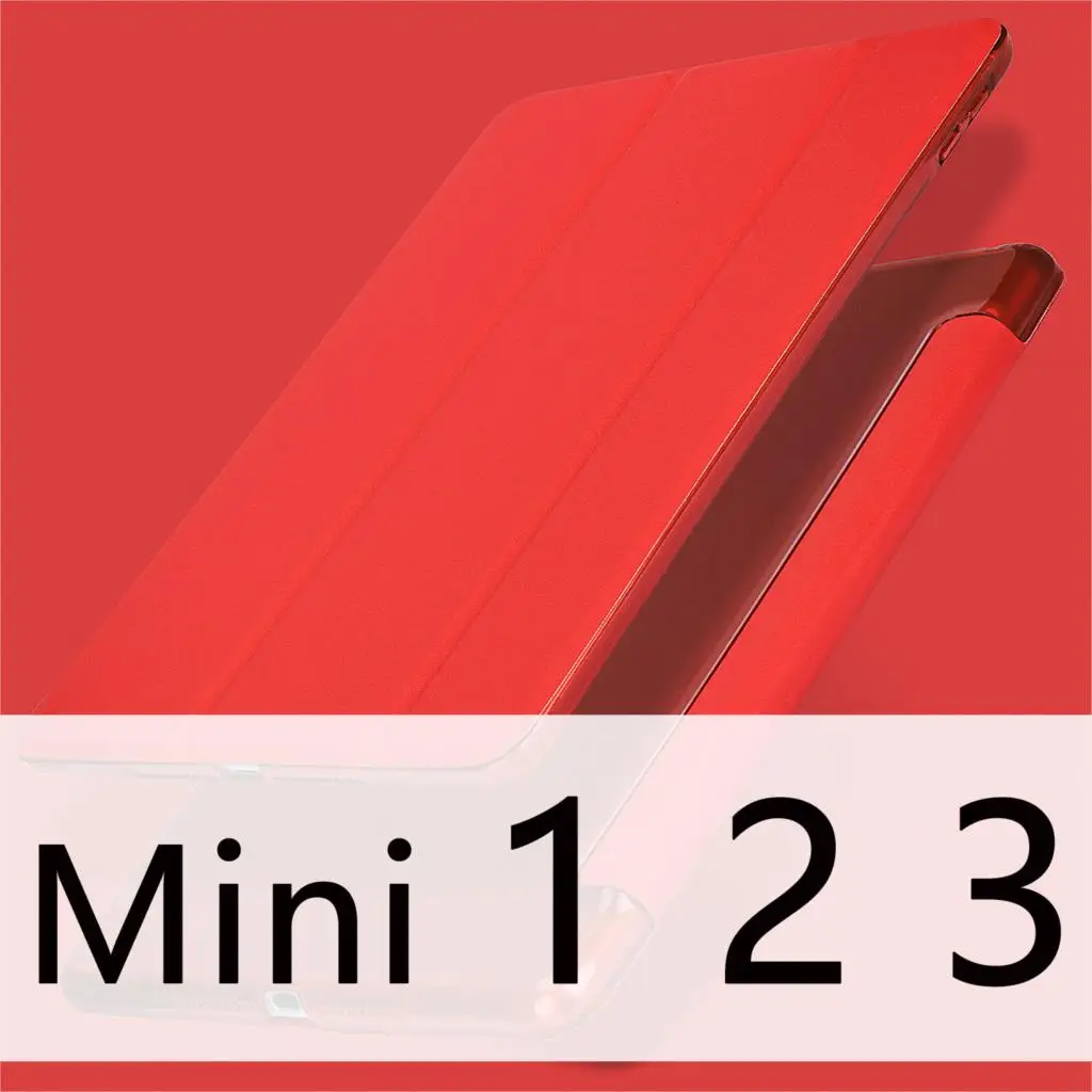 Для Apple iPad Mini 4 3 2 1 чехол, GOOJODOQ тонкий из искусственной кожи полупрозрачный ПК Жесткий Чехол для iPad Mini 4 чехол Авто Режим сна - Цвет: Red 1 2 3