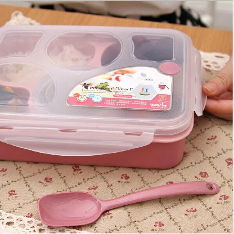 Hot Sale 5 1 Food Container Storage Box Single Children Lunch Box With Spoon Portable Microwave