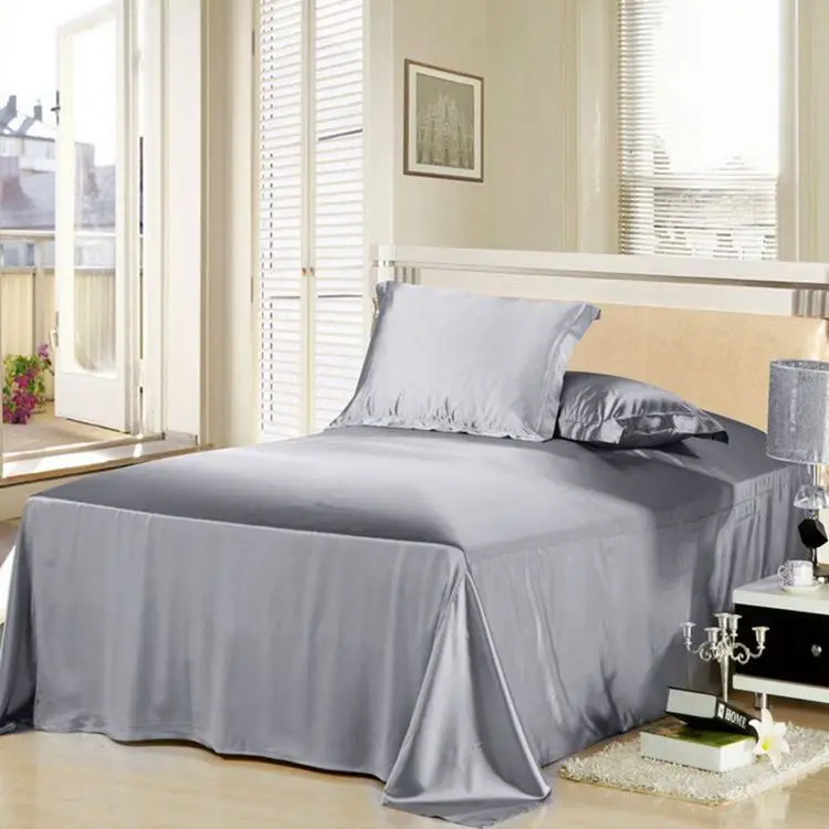 

High-quality Gray Luxury satin silk bed sheet king queen twin size,flat sheets bedding bedsheet 170x230cm 200x230cm 250x250cm