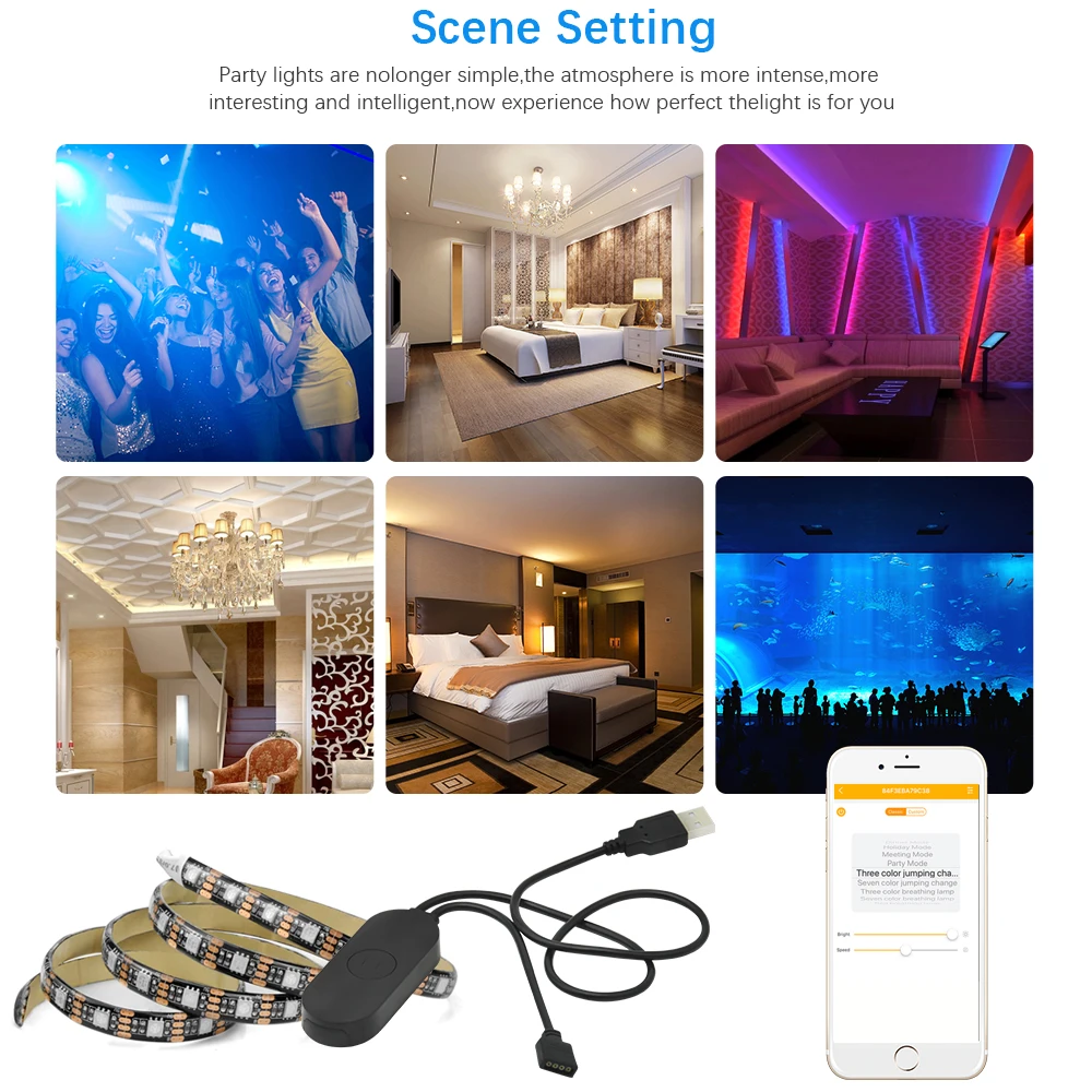 USB Светодиодная лента wifi 5050 RGB цветная DC5V Водонепроницаемая Совместимость с Alexa