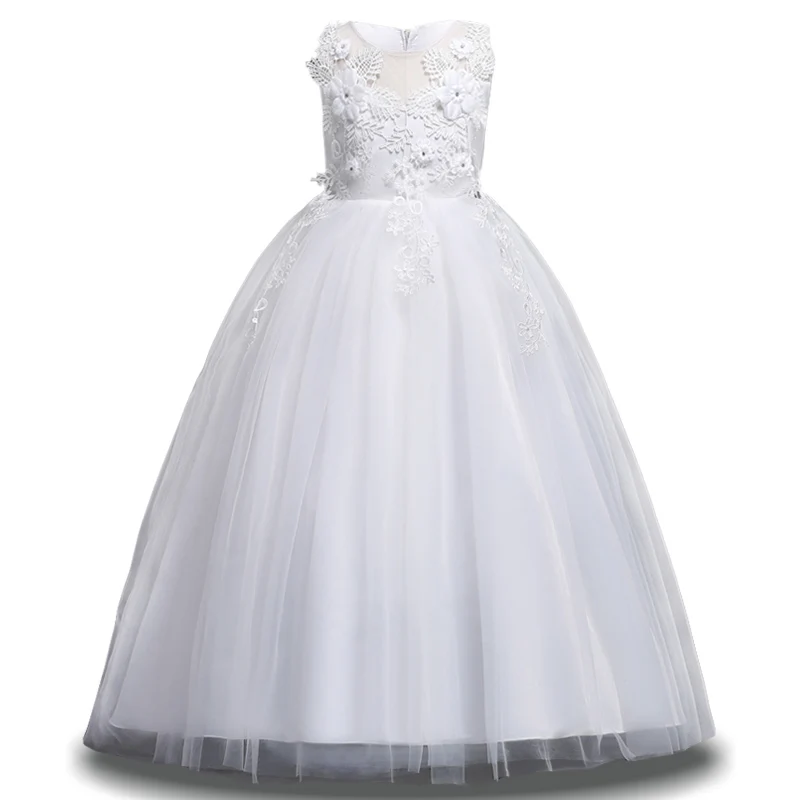 

New Kids White Bridesmaid Wedding Flower Girls Dress For Girls Princess Party Dresses Children Girls Clothing 6 7 8 9 10 12 Year