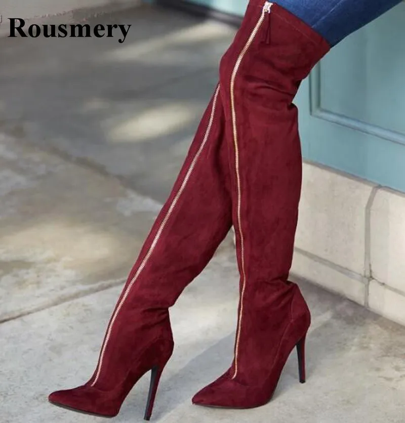 red high heel boots suede
