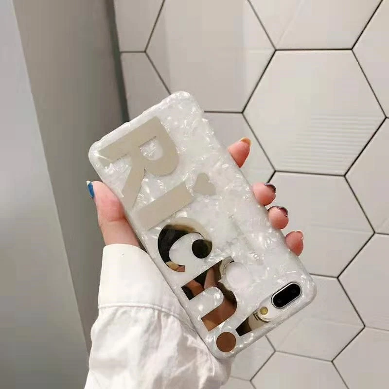 Sdreefge Gold English Letters Conch Veins Phone Case For iphone XS Max X XR 8 7 6 S Plus Back Cover Fashion TPU Cases Retro Capa |