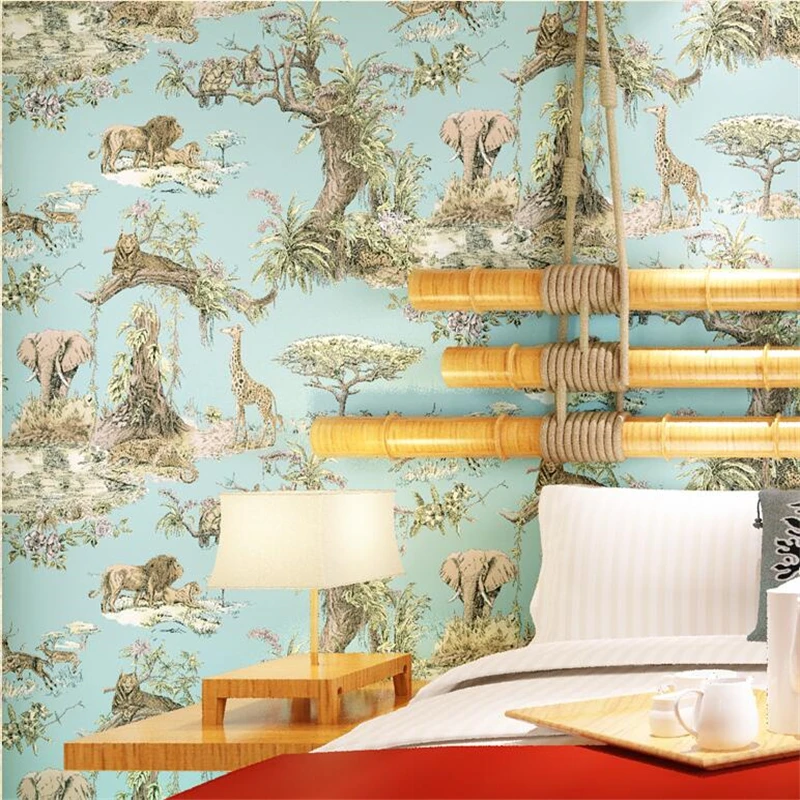 

wellyu papel de parede Southeast Asia style elephant giraffe wallpaper living room bedroom bedside background wallpaper