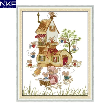

NKF The Mouse Family Handmade Craft Needlework Cross Stitch Set Embroidery Kit Design Stitching for Home Decoration