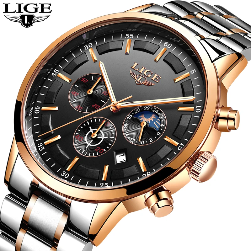 

2018 LIGE Sport Automatic Date Quartz Watches Men Top Brand Luxury A-ll steel Waterproof Watch men Chronograph Relogio Masculino