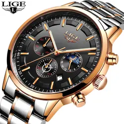 2018 LIGE Спорт Автоматическая Дата кварцевые часы Для мужчин лучший бренд класса люкс-ll стали Водонепроницаемый часы Для мужчин хронограф