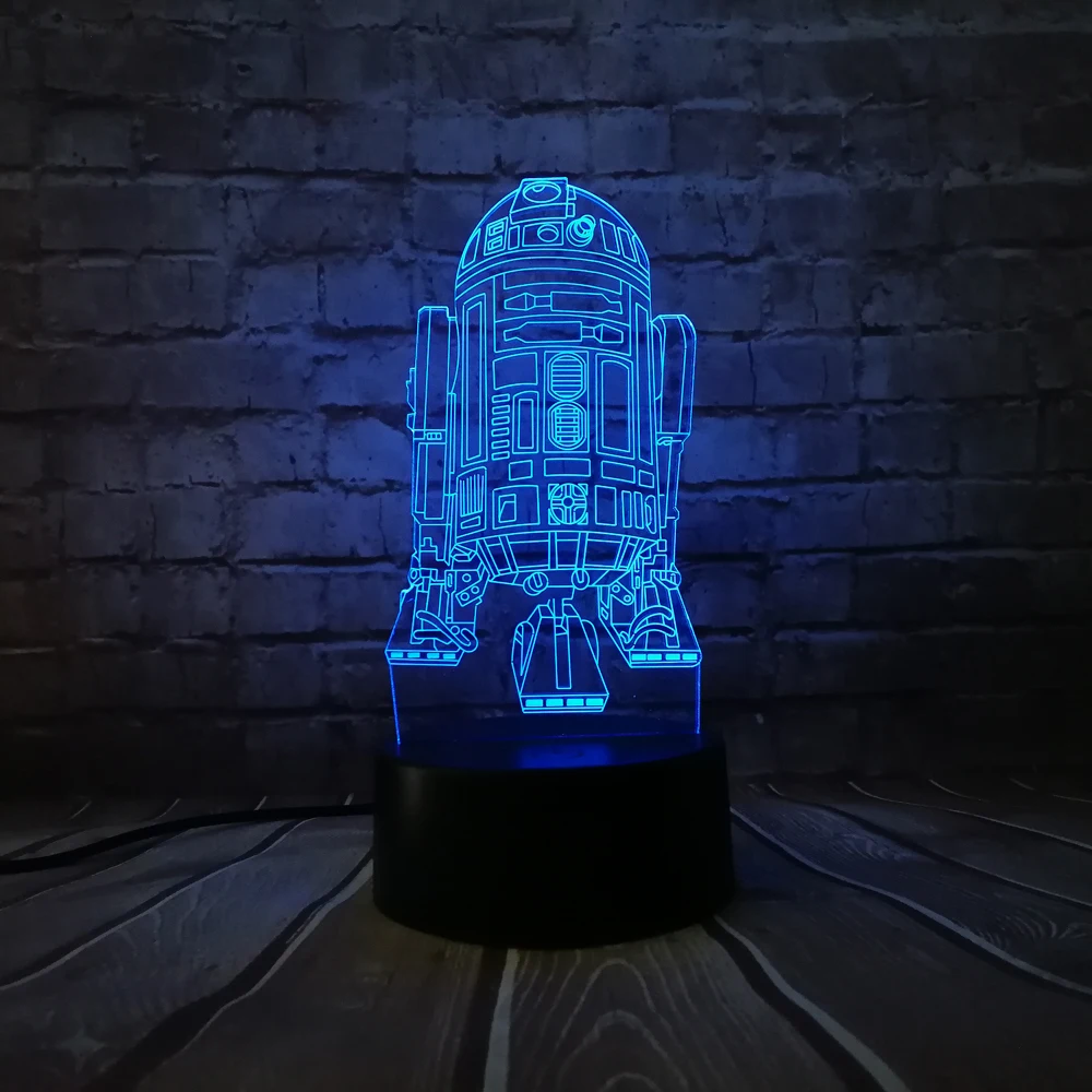 2018 3D USB 7 Colors LED Table lamp Star Wars Warship R2D2 Robot