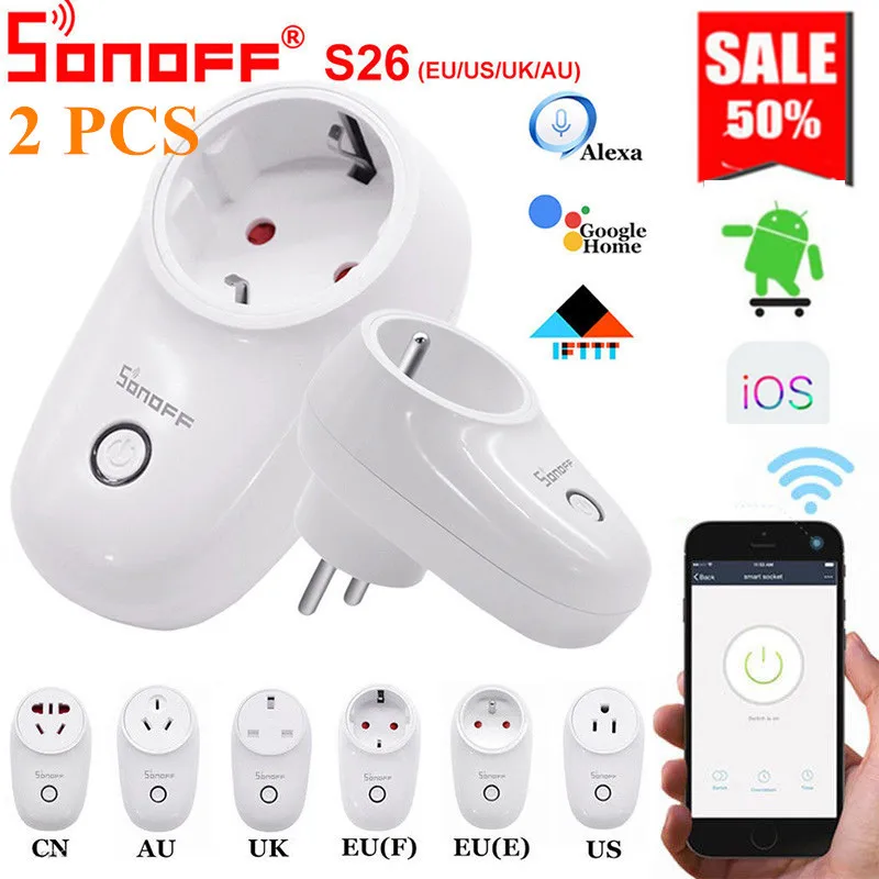 

Sonoff S26 WiFi Smart Socket US/UK/EU Wireless Plug Power Sockets Smart Home Switch Work With Alexa Google Assistant IFTTT