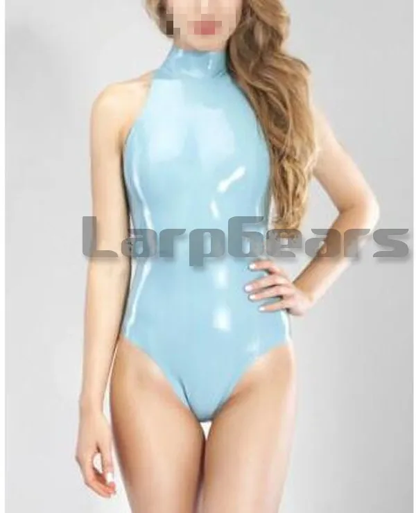 

Blue Latex Catsuit Women Rubber Swimsuit Zentai Unitard Sexy Swimwear Suits