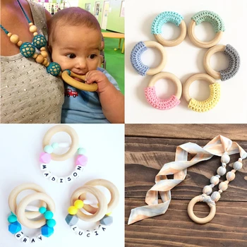 

5pcs Crafts DIY Baby Teething Natural Wooden Rings Necklace Bracelet 55mm