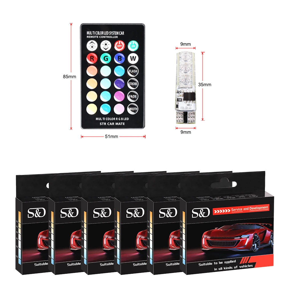 W5w t10 Светодиодные Автомобильные лампы светодиодные RGB с дистанционным