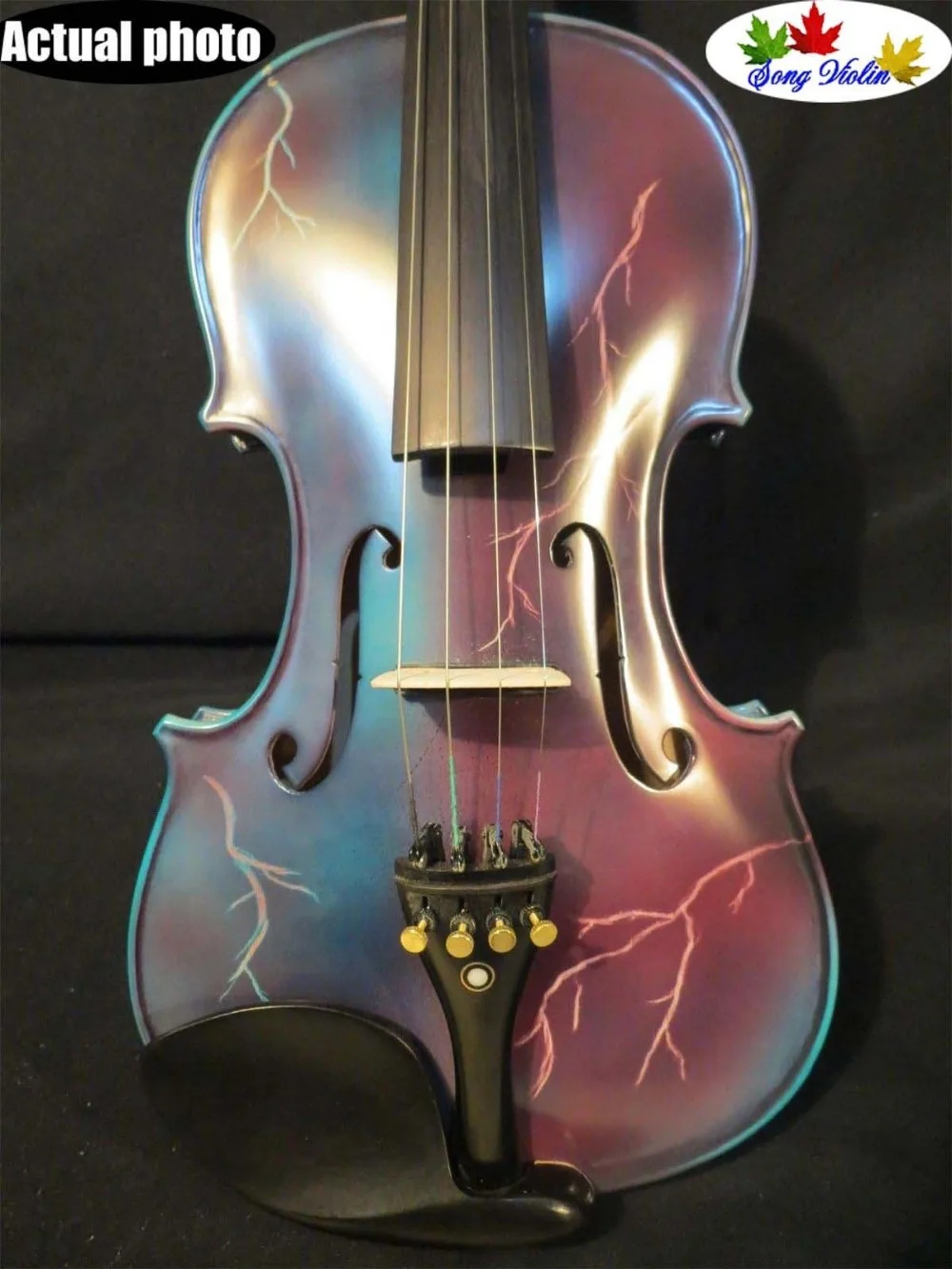 Bluish white colors electric & acoustic violin 4/4 lightning painted