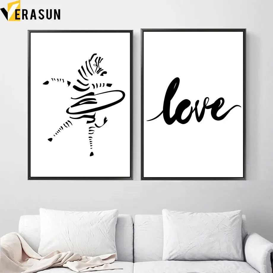 Abstract Dancing Zebra Love Wall Art Canvas Painting Nordic