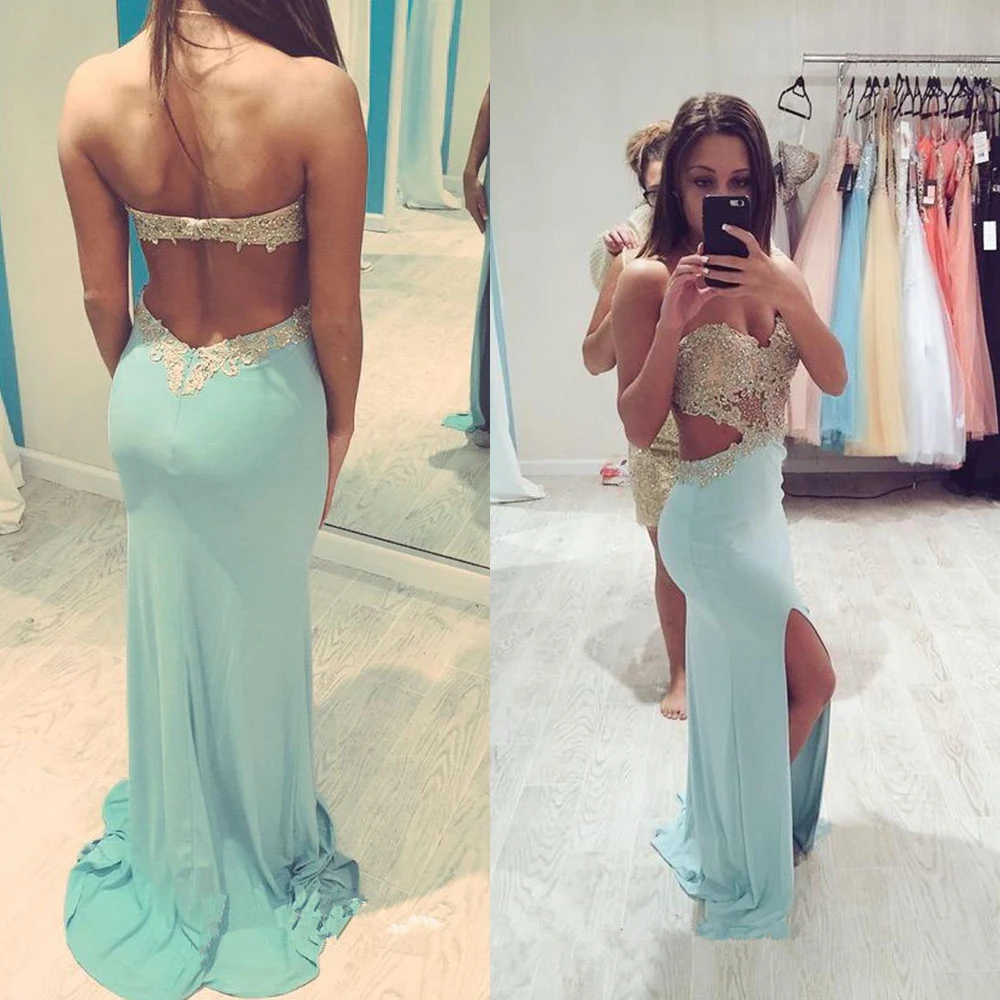 Sexy Mint Green Prom Dresses Beaded Strapless High Slit Golden Lace Prom Dress Backless Mermaid Party Dress For Prom Gowns Rm45 Mint Green Prom Dresses Green Prom Dressprom Dresses Aliexpress