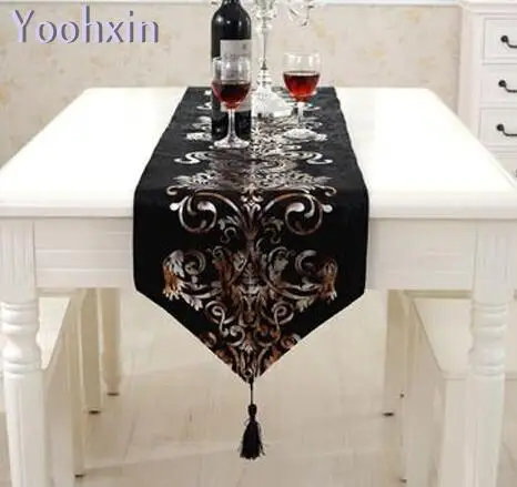 Modern printed Table Runner flag cloth cover satin gold black lace flower Christmas tea dining tablecloth placemat wedding decor