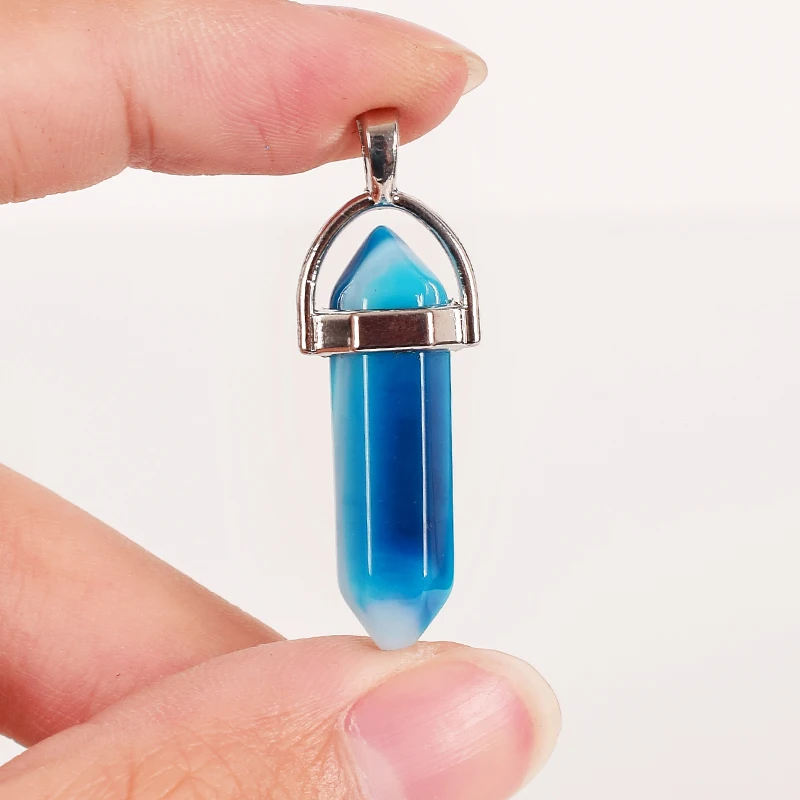 

30mm Tumbled Stone Hexagonal Column blue agate Reiki Pendulum Pendant polished Healing Mineral Quartz Crystals Home Decoration