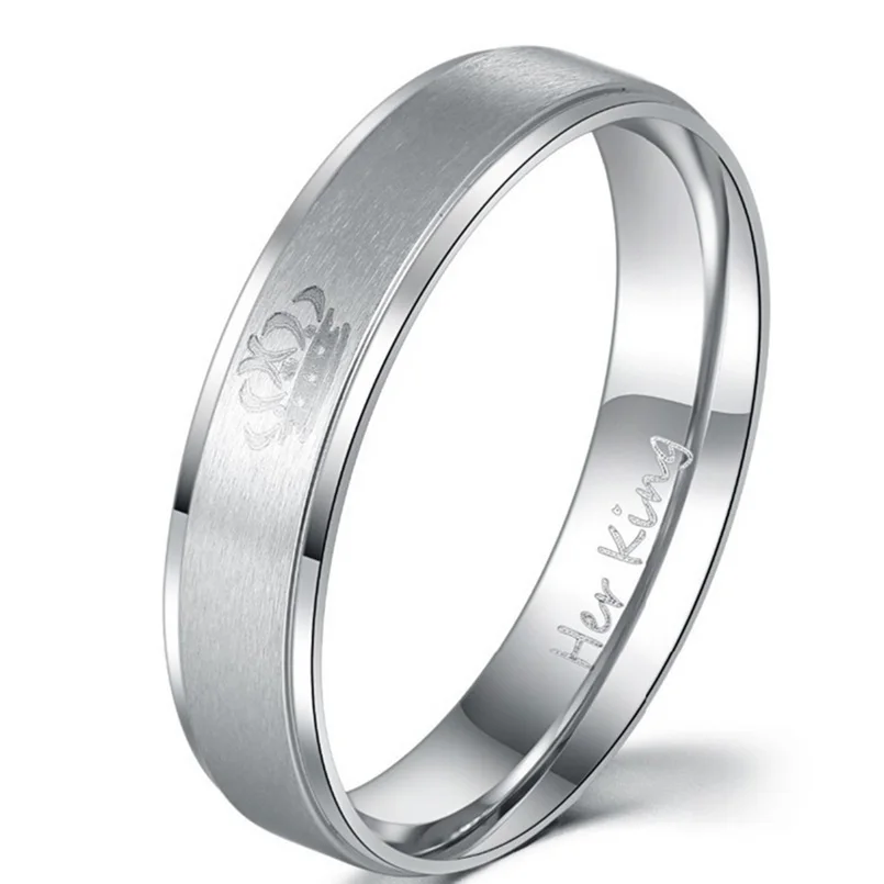 Relodi Charm Double Rings Her King and His Queen Stainless Steel Wedding Rings for Women & Men Fashion Couples Jewelry SP0168