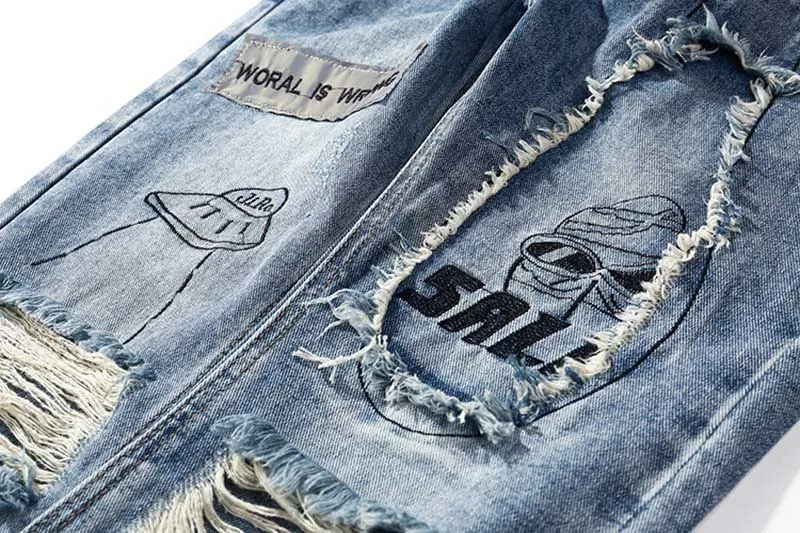 Mcikkny Retro Men's Ripped Distressed Denim Trousers Slim Fit Straight Jeans Pants Washed Brand Designer Bike Joggers Patchwork (2)