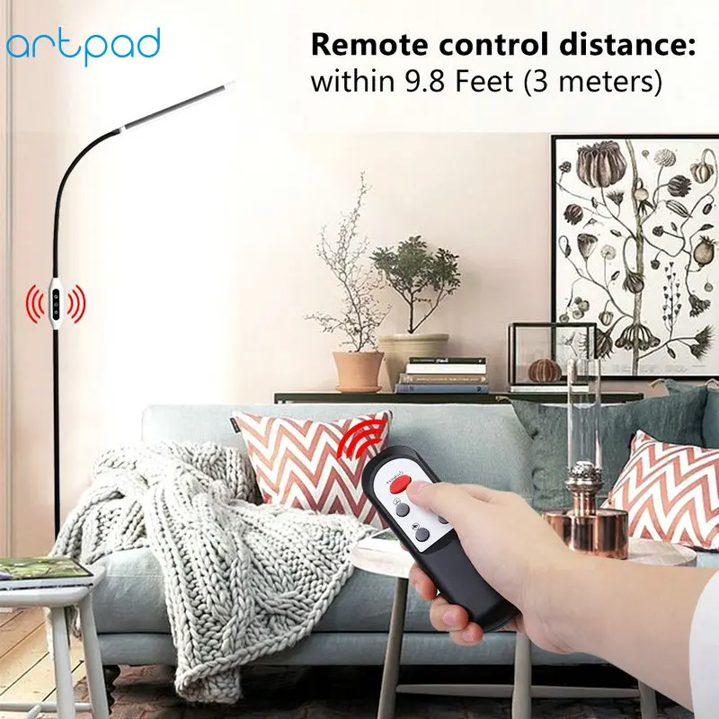 Lâmpada de Assoalho Dimmer com Controle Remoto para Sala Led com 5 Artpad Gooseneck Durável Alumínio Nível Brilho Estar Leitura 10 w 14 Artpad 10 w gooseneck durável lâmpada de
