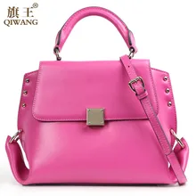QIWANG Loved Vogue 2016 Fashion Hot Pink Women Bag Tote Satchel Handbag with Flap and Back