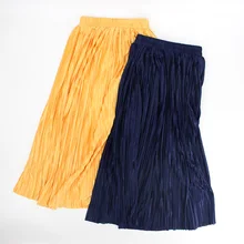 Летняя плиссированная длинная Макси-юбка до середины икры винтажная Женская юбка с металлическим отливом Boho Midi