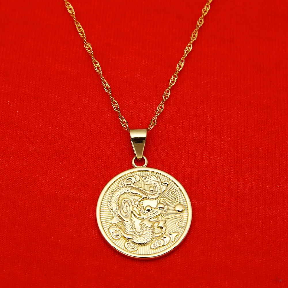 

Popular Promotion Fashion Women Gold Chinese Dragon Pendant With 19.6inch Chain Necklace