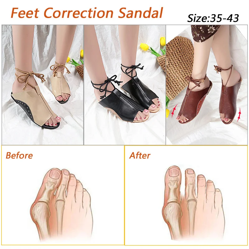 

Women PU Leather Shoes Comfy Platform Flat Sole Ladies Casual Soft Big Toe Foot Correction Sandal Orthopedic Bunion Corrector