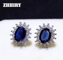 ZHHIRY Sapphire Earring Real 925 Sterling Silver Natural Gemstone Women Earrings Jewelry Stone New style January Birthstone