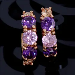QCOOLJLY фиолетовый яркий 1 пара блестящие дизайн золото Цвет кубического циркония женские вечерние привлекательные партии серьги кольца