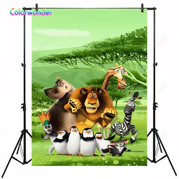 

Safari Backdrops for Photography Lion Alex with His Jungle Animals 5x7ft Green Trees with Grass Natural View Backdrops for Kids