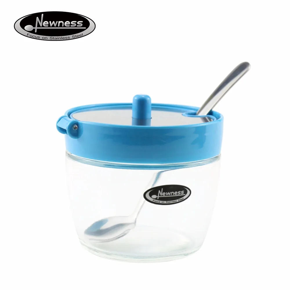 Newness Clear Glass, Stainless Steel and Plastic Sugar Bowl with Lid