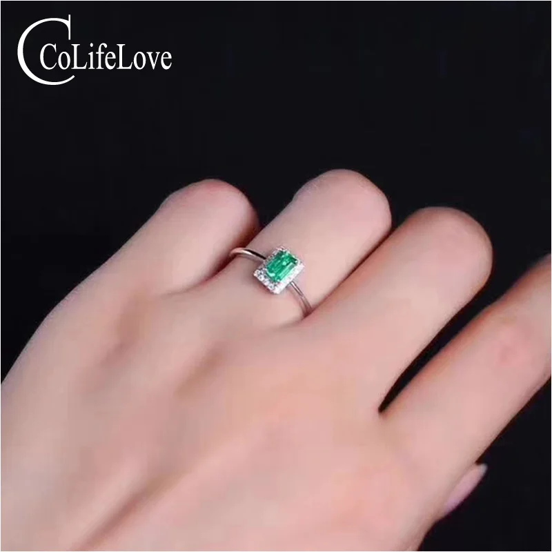 Simple design emerald wedding ring 4 mm * 6 mm 0.5 ct real natural emerald ring solid 925 silver emerald ring