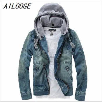 

AILOOGE 2017 Casual Jeans Jackets Denim Autumn Spring New Fashion Slim Men Jacket Plus Size Coat Man Slim Jacket HZ287
