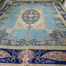 FangCun 4x5 метров персидский Классический шелковый ковер ручной работы с синими медалями для гостиных и офисов